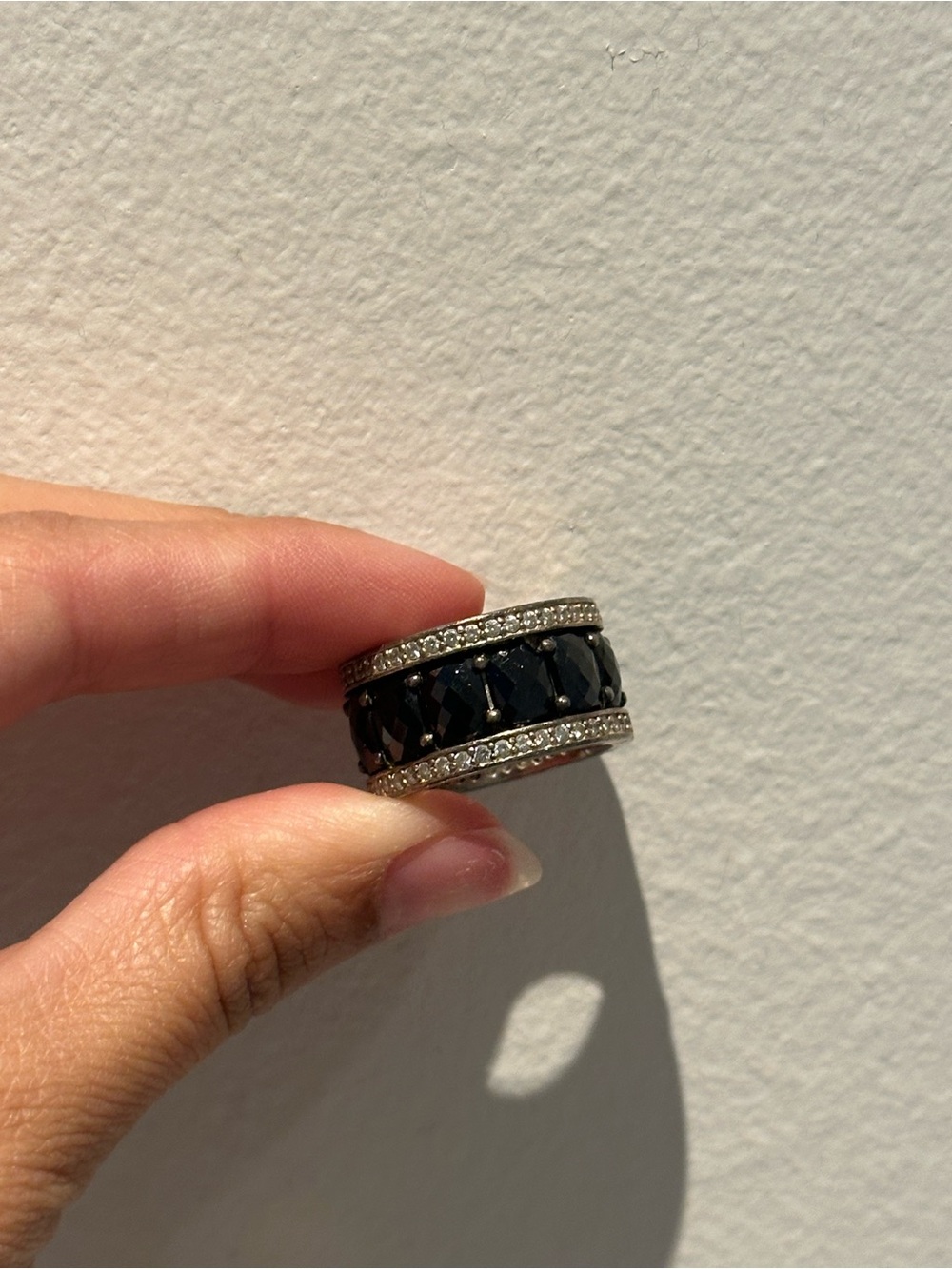Thomas Sabo Black Crystal Band Ring with Silver Pavé Edges Size 7